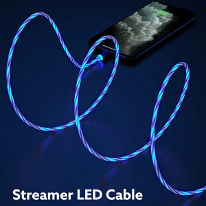 Cablu de Incarcare Magnetic USB la Type-C, Micro-USB, Lightning 1m - Techsuit LED Flowing - Blue - Img 2