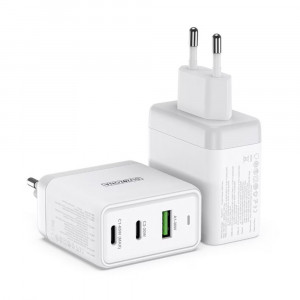 Duzzona - Wall Charger 3in1 (T1) - USB, 2x Type-C, GaN Fast Charging 65W - White - Img 2