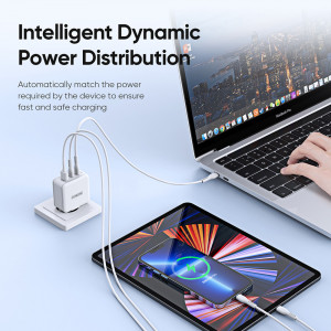 Duzzona - Wall Charger 3in1 (T9) - USB, 2x USB-C, GaN Fast Charging 65W - White - Img 3