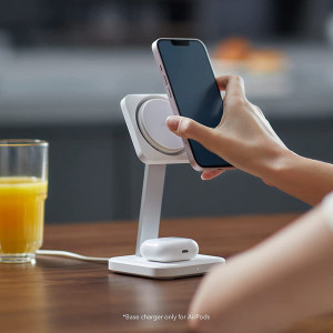 ESR - Wireless Charging Station 2in1 HaloLock - with CryoBoost, for iPhone and AirPods - Arctic White - Img 3