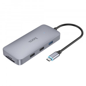 Hoco - Docking Station Easy 10in1 (HB33) - Type-C to USB3.0, 2xUSB2.0, HDMI, RJ45, SD/TF Card, Type-C, VGA, Aux - Metal Gray - Img 2