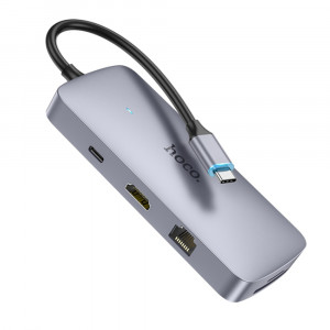 Hoco - Docking Station Season 8in1 (HB32) - Type-C to USB3.0, 2xUSB2.0, HDMI, RJ45, SD Card, TF Card, Type-C - Metal Gray - Img 3