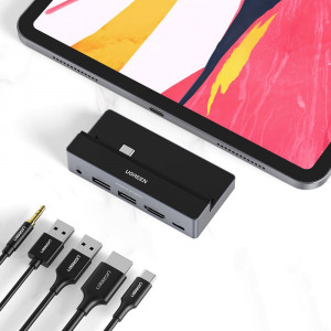 Hub Type-C la 2xUSB-A 3.0, HDMI 4k*2k@60Hz, Jack - Ugreen (70688) - Gray - Img 3