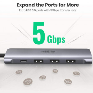 Hub Type-C la 3xUSB 3.0, HDMI, Type-C PD100W, 4k*2k@60Hz - Ugreen (70495) - Space Gray - Img 2