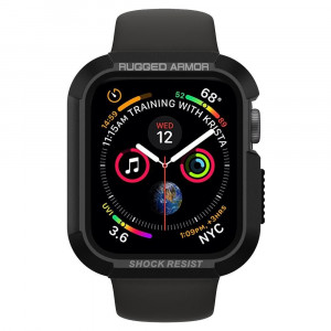 Husa pentru Apple Watch 4 / 5 / 6 / 7 / 8 / SE (44mm / 45mm) - Spigen Rugged Armor - Black - Img 2
