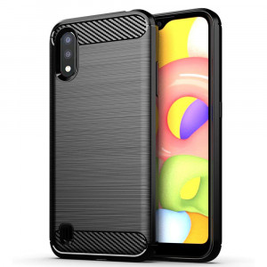 Husa telefon Samsung Galaxy A01 - Techsuit Carbon Silicone - Black - Img 1