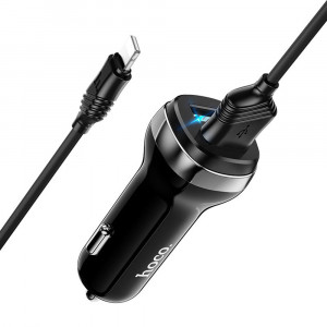 Incarcator Auto 2xUSB, 12W, 2.4A + Cablu Lightning 1m - Hoco Superior (Z40) - Black - Img 1