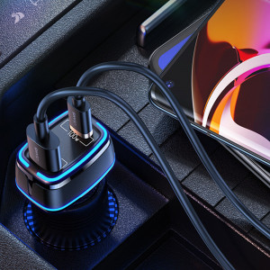 Incarcator Auto Type-C, USB, 120W, 5A - USAMS C24 Dual Port (US-CC142) - Black - Img 3