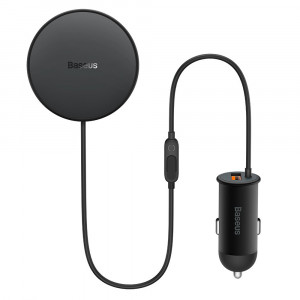 Incarcator pentru Masina 25W + Suport cu Incarcare Wireless 15W - Baseus (SUCX040001) - Black - Img 1