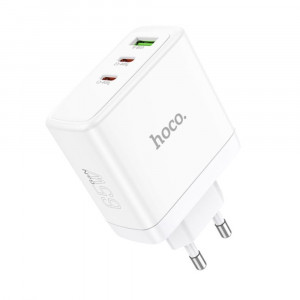 Incarcator pentru Priza GaN, Fast Charging, USB, 2x Type-C, 65W - Hoco Glory (N30) - White - Img 1