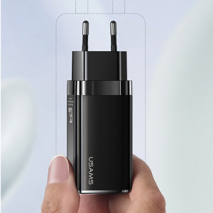 Incarcator priza 2x Type-C, USB 65W + Cablu Type-C PD100W - USAMS Kit (MTXLOGTC01) - Black - Img 3