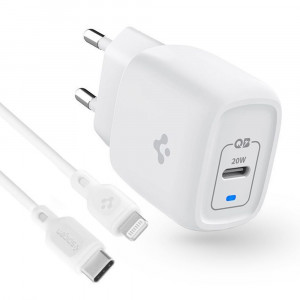 Incarcator Priza Type-C PD 20W, cablu Type-C la Lightning - Spigen (PE2C10CL) - White - Img 2