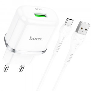 Incarcator priza USB-A, 18W, 3A + Cablu Type-C 1m - Hoco Special (N3) - White - Img 1