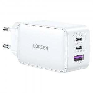 Incarcator Priza USB-A QC 3.0, 2xUSB-C PD GaN 65W, 3.25A - Ugreen Nexode (15334) - White - Img 1