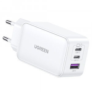 Incarcator Priza USB-A QC 3.0, 2xUSB-C PD GaN 65W, 3.25A - Ugreen Nexode (15334) - White - Img 2