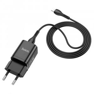 Incarcator USB-C, PD 25W, QC 3.0, 3A + Cablu Type-C la Lightning, 1m - Hoco Rigorous (N19) - Black - Img 3