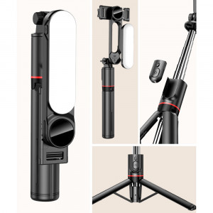 Selfie Stick Stabil cu Lumini LED Portabil, 111cm - Techsuit (L15) - Black - Img 3