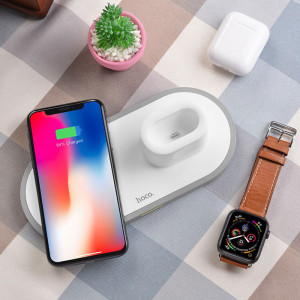 Statie de Incarcare pentru Telefon, Apple Watch, AirPods, 2A, 10W - Hoco Wisdom 3in1 (CW21) - White - Img 4
