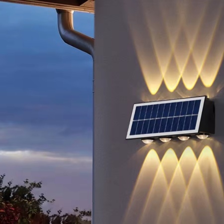 SET 2 LAMPI SOLARE BIDIRECTIONALE CU LUMINA SUS - JOS , 8 LED LUMINA ALB CALD SI RECE