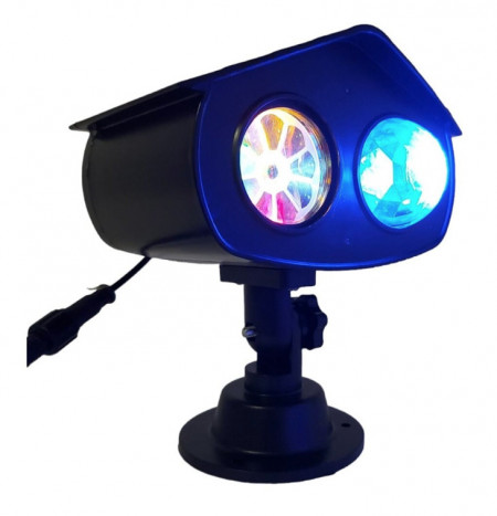 Proiector dublu LED multicolor, fulgi de nea + lumina laser