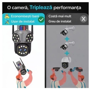 Camera Supraveghere WiFi JORTAN zoom optic JT-8856, 12MP, 4 Lentile cu Zoom, Senzor de miscare, Rotire 360°, Alarma, Vedere Nocturna Color, Waterproof, Negru - Img 3