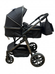 Carucior 2 in 1 T8, Cu landou Reversibil, copertina extensibila, geanta pentru scutece, strangere compacta, plasa de insecte si saltea bambus, negru - Img 2