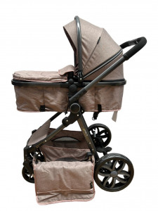 Carucior 2 in 1 T8, Cu landou Reversibil, copertina extensibila, geanta pentru scutece, strangere compacta, plasa de insecte si saltea bambus, maro - Img 4