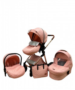Carucior 3 In 1, Scoica, Landou si Sport, Reversibil Si Cu Suspensii T6, Roz