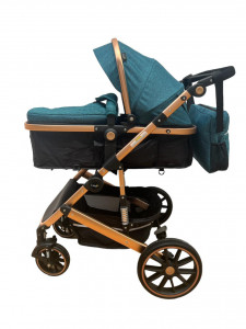 Carucior 3 in 1 T1 , 0-36 luni, transformabil, reversibil,cu roti cauciuc, culoare TURCOAZ - Img 2