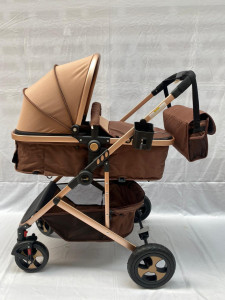 Carucior bebe 2 in 1, pliere cu o singura mana, maro 808 - Img 4