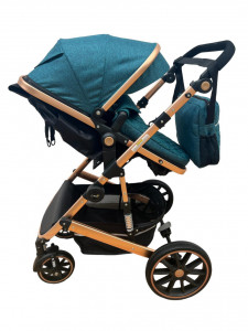 Carucior copii transformabil 3in1, Landou Reversibil, T4, Turcoaz - Img 8