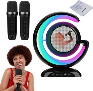 Dispozitiv Karaoke All-in-One, cu Boxa Bluetooth, 1 Microfon, Iluminare RGB Led, Slot Card, Conectare la Smartphone
