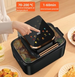 Friteuza cu aer cald, 1700 W, 12L, display Digital, temperatura 200 °C, 6 programe, functii - prajire, coacere, rumenire, grill, vas detasabil, Negru - Img 3