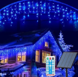 Instalatie cu panou solar, franjuri, turturi ingali, lungime 12m , 300 led-uri - Img 4
