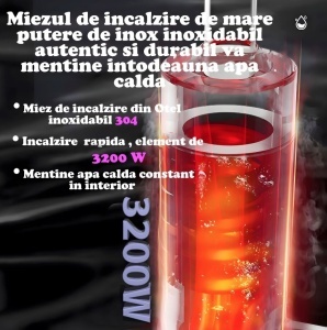 Robinet Instant apa calda, pentru bucatarie, baie sau exterior, Putere 3000 W cu afisaj Led al temperaturii, Corp Inox, cu rotatie de 360º, gri inchis - Img 6