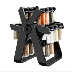 Set 18 recipiente condimente cu suport rotativ, 34x23 cm, pivotant 360°, negru - Img 1