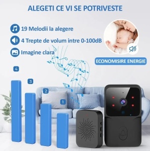 Sonerie wireless cu camera video, vedere nocturna, microfon control prin aplicatie, 19 melodii, autonomie mare, distanta 30-50M - Img 4