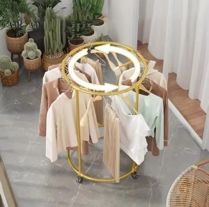 Suport Rotund pentru Haine din Otel Inoxidabil, 130 cm, cu Roti Pivotante, Capacitate 40 kg, Auriu - Img 5