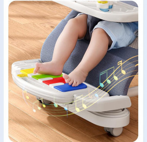 Balansoar TTY Pentru Bebeluși cu Pedale Muzicale, Tavă Detașabilă și Roți 360⁰-Premium Baby, Albastru - Img 4