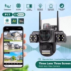 Cameră Supraveghere Triplă WiFi , 6MP, 3 Camere În 1, Acoperire Panoramică 360°, Sirenă, Zoom 10X, Mod Noapte Color & IR, Detecție Umană + Urmărire Automată, Audio Bidirecțional, Aplicatie iCsee, IP66 - Img 3