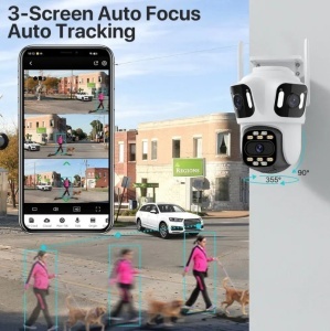 Camera Tripla de Supraveghere Wi-Fi, PTZ, P15, 4K , cu 3 lentile , Audio Bidirectional, Night Vision, Slot Card ,cu Aplicatie Mobila - Img 2