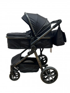 Carucior 2 in 1 T8, Cu landou Reversibil, copertina extensibila, geanta pentru scutece, strangere compacta, plasa de insecte si saltea bambus, negru - Img 3