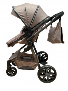 Carucior 2 in 1 T8, Cu landou Reversibil, copertina extensibila, geanta pentru scutece, strangere compacta, plasa de insecte si saltea bambus, maro - Img 5