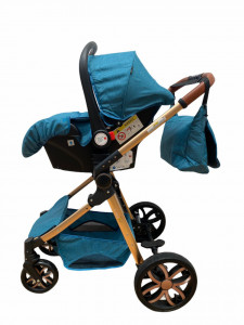 Carucior 3 in 1 Reversibil, cu Suspensii, Geanta Inclusa si Cos Auto, Plabil, T9, Albastru - Img 3