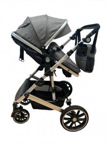Carucior 3 in 1 T1 , 0-36 luni, transformabil, reversibil,cu roti cauciuc, culoare NEGRU - Img 5