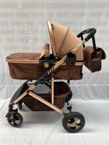 Carucior bebe 2 in 1, pliere cu o singura mana, maro 808 - Img 5