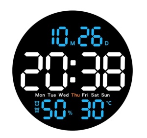 Ceas decorativ rotund , electronic, ecran colorat, albastru, 25.5x25.5x3cm, cablu USB