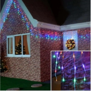 Instalatie Craciun 15m cu flash, 300 LED-uri, de exterior, tip franjuri, turturi ,fir alb, interconectabila
