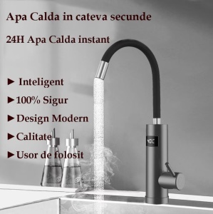 Robinet Instant apa calda, pentru bucatarie, baie sau exterior, Putere 3000 W cu afisaj Led al temperaturii, Corp Inox, cu rotatie de 360º, gri inchis - Img 3