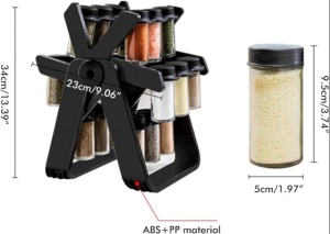 Set 18 recipiente condimente cu suport rotativ, 34x23 cm, pivotant 360°, negru - Img 4